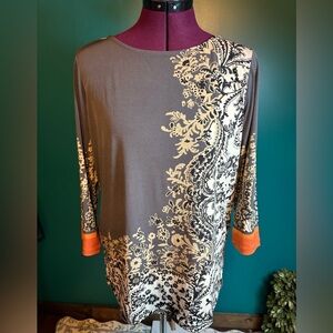 Susan Graver Gray Graphic Cuffed Sleeve Tunic